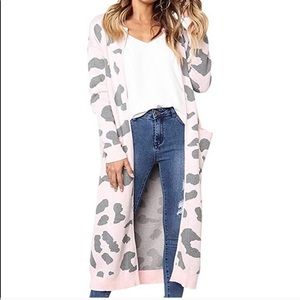 🌻Pink Leopard Cheetah Open Front Cardigan NWOT🌻